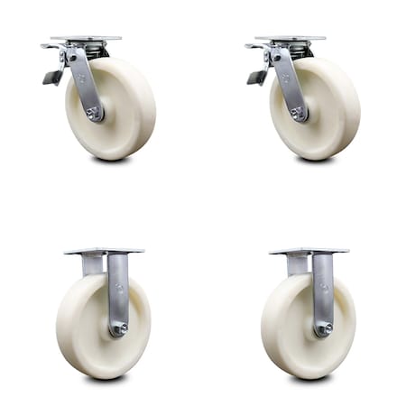 Service Caster 8 Inch Nylon Caster Set with Ball Bearings 2 Brakes 2 Rigid SCC-TTL30S820-NYB-2-R-2